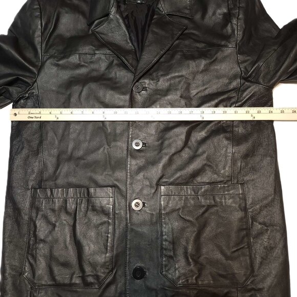 Junction West 100% leather jacket Men's large Black lined Winter fall Buttons - Picture 5 of 16